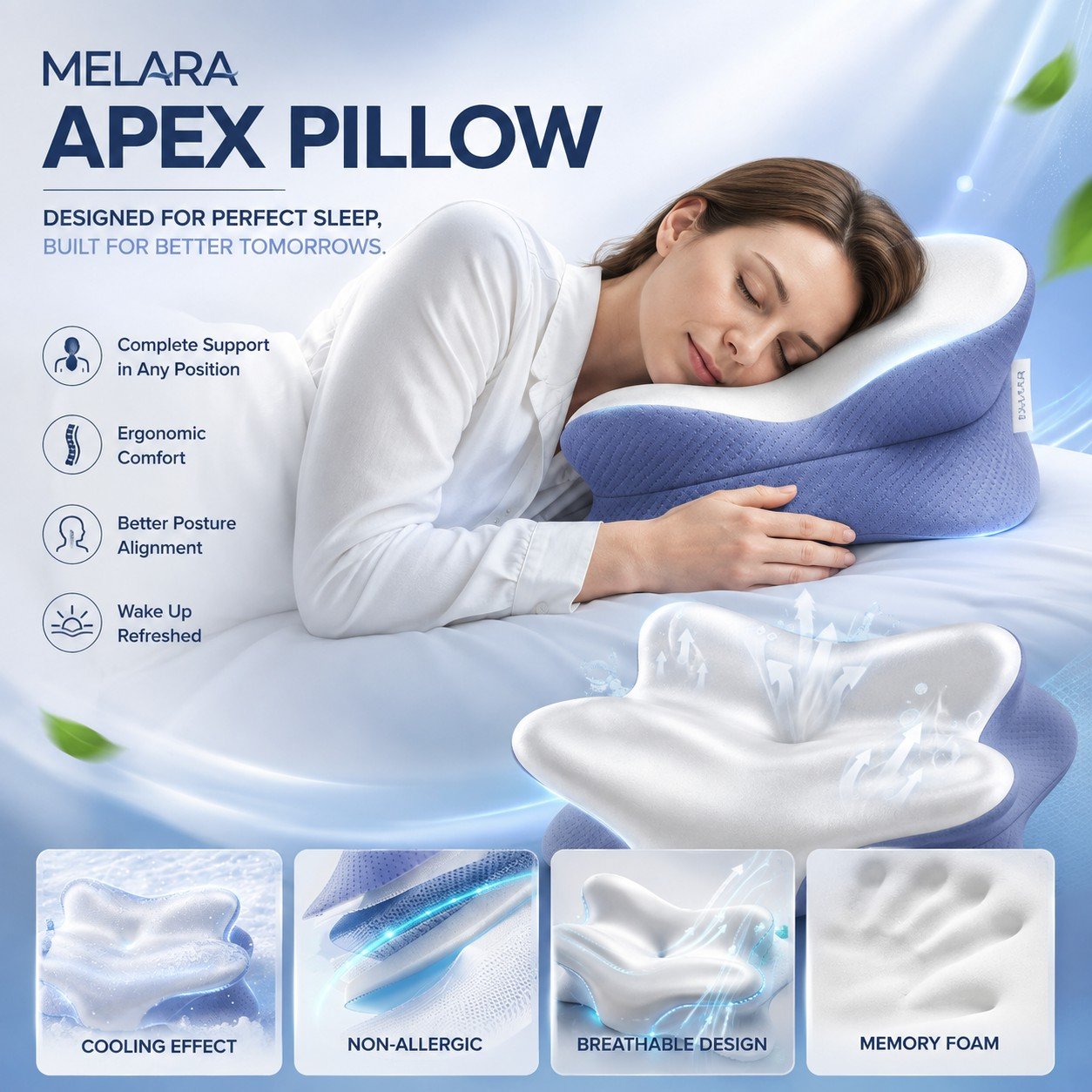 Melara Apex ergonomic butterfly-shaped anti-snoring pillow